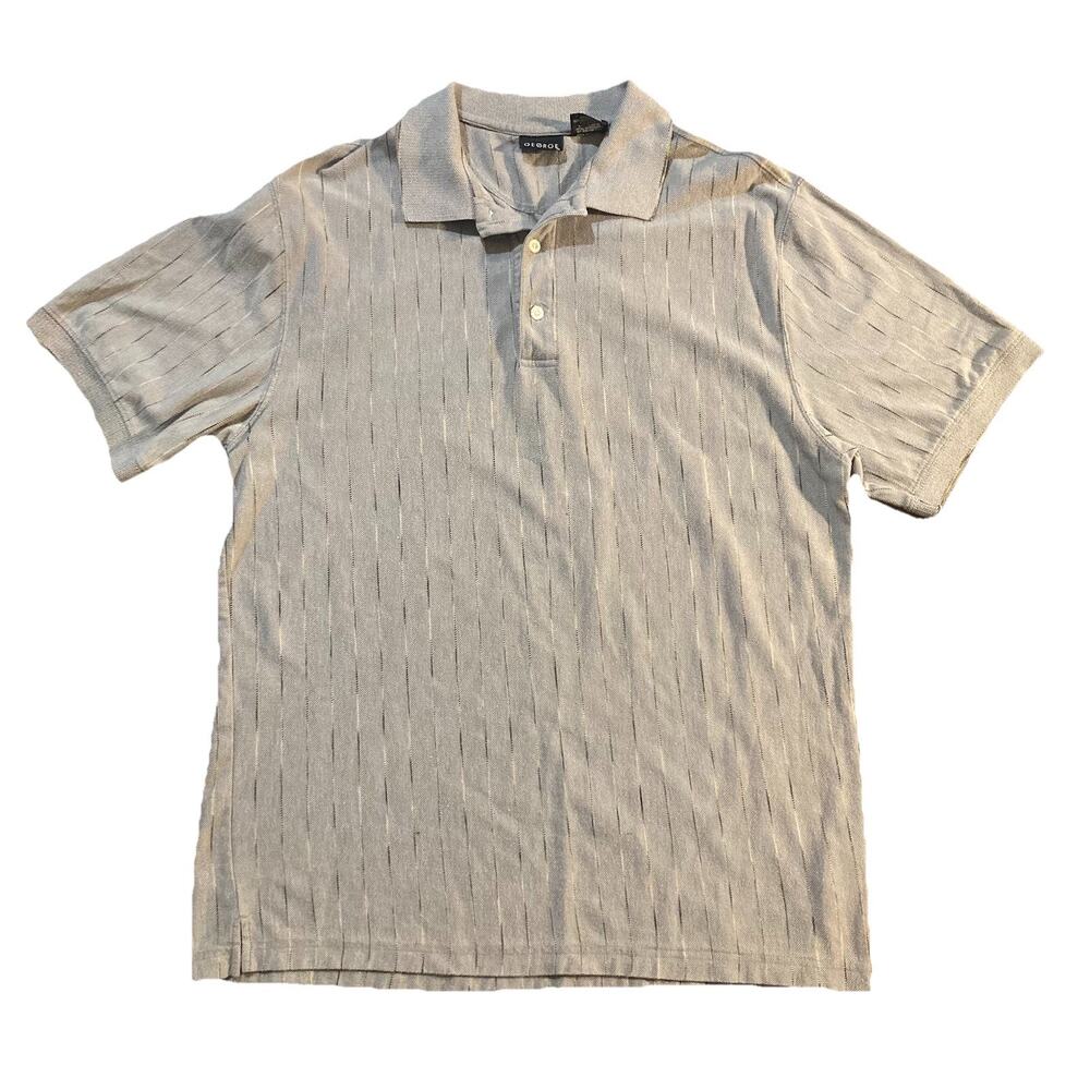 Men’s George Large Gray Stripe Short Sleeve Polo Collared Shirt Y2K